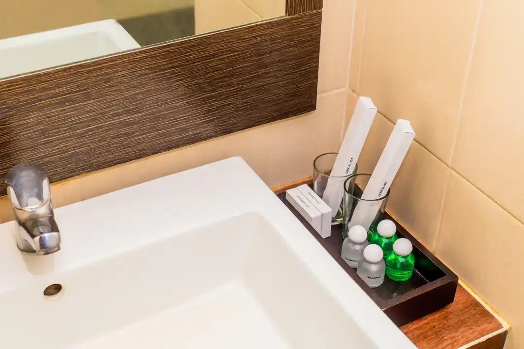 Bathroom vanity with Tasneem amenities