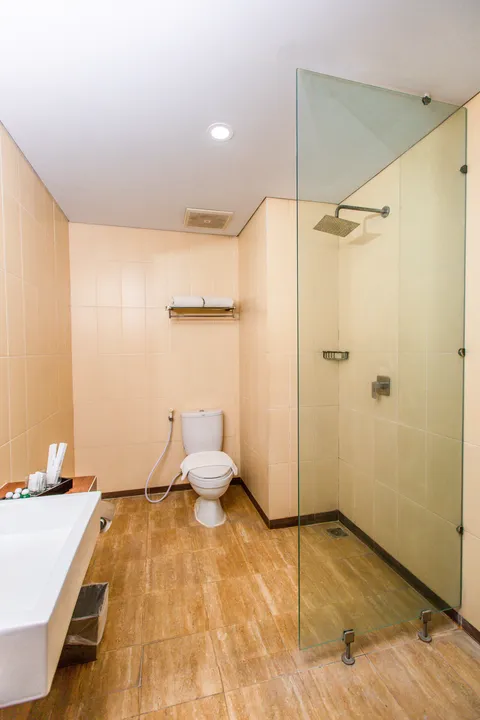 Private bathroom with a walk-in glass shower