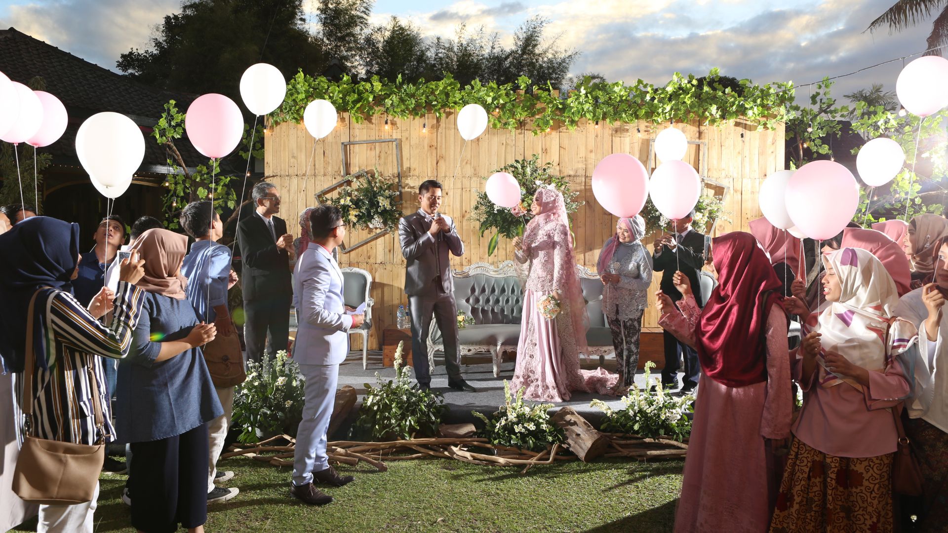 An outdoor wedding celebration in Tasneem's garden